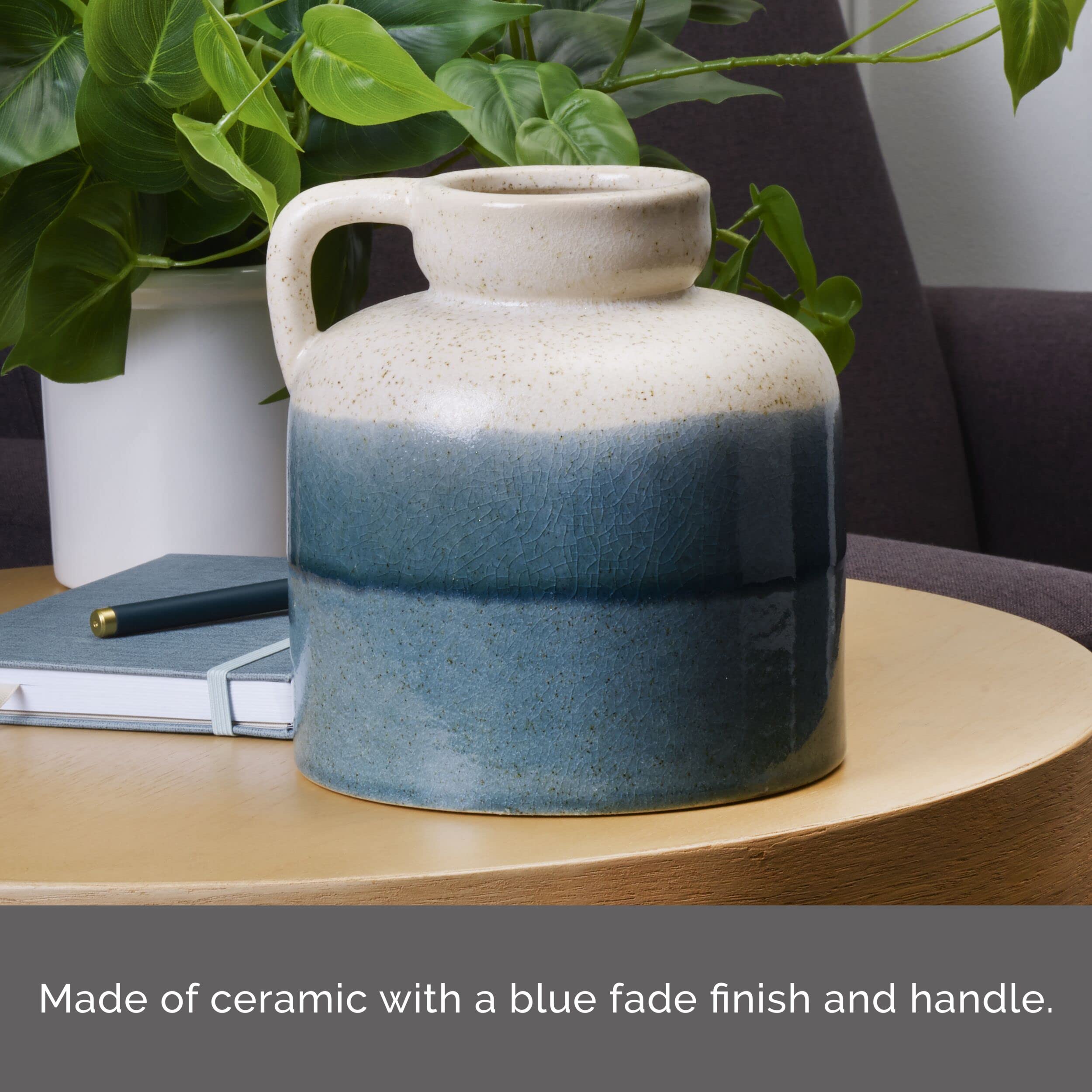 Amazon.co.jp: Elements Blue Fade セラミック花瓶 ハンドル付き